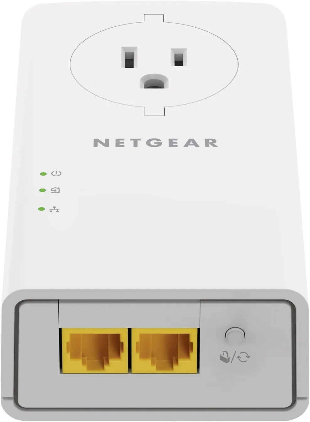 NETGEAR Powerline adapter Kit, 2000 Mbps Wall-plug, 2 Gigabit Ethernet Ports with Passthrough   Extra Outlet (PLP2000-100PAS), White
