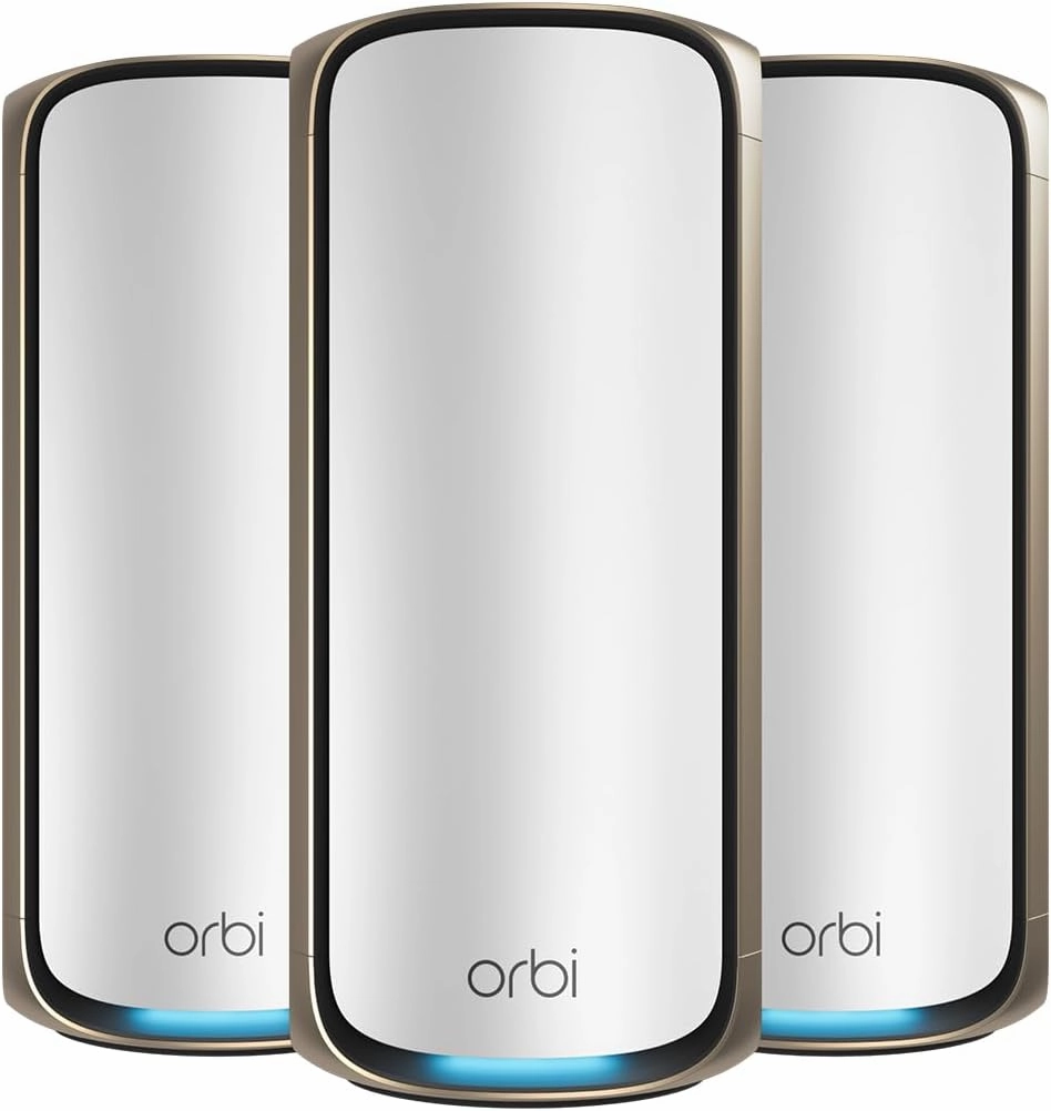 NETGEAR Orbi 970 Series Quad-Band WiFi 7 Mesh Network System (RBE973S), Router   2 Satellite Extenders, Security Features, Up to 27Gbps, Covers Up to 10,000 sq. ft., 200 Devices, 10 Gig Internet Port