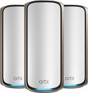 NETGEAR Orbi 970 Series Quad-Band WiFi 7 Mesh Network System (RBE973S), Router   2 Satellite Extenders, Security Features, Up to 27Gbps, Covers Up to 10,000 sq. ft., 200 Devices, 10 Gig Internet Port