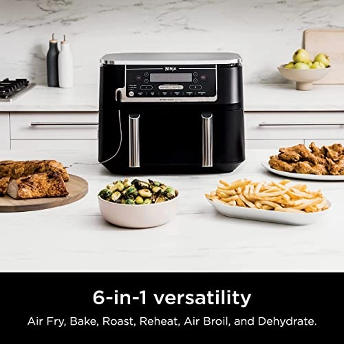 Ninja Foodi 6-in-1 8-qt. (7.6L) 2-Basket Air Fryer DualZone Technology, Match Cook & Smart Finish to Roast, Broil, Dehydrate & More for Quick, Easy Meals, Slate Grey (DZ201C) Canadian Version