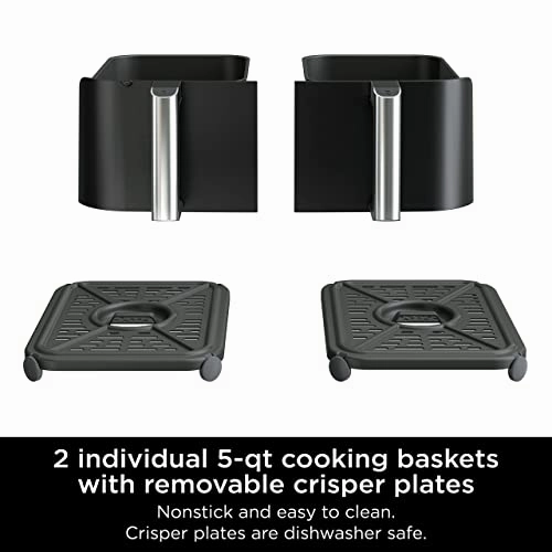 Ninja Foodi 6-in-1 8-qt. (7.6L) 2-Basket Air Fryer DualZone Technology, Match Cook & Smart Finish to Roast, Broil, Dehydrate & More for Quick, Easy Meals, Slate Grey (DZ201C) Canadian Version
