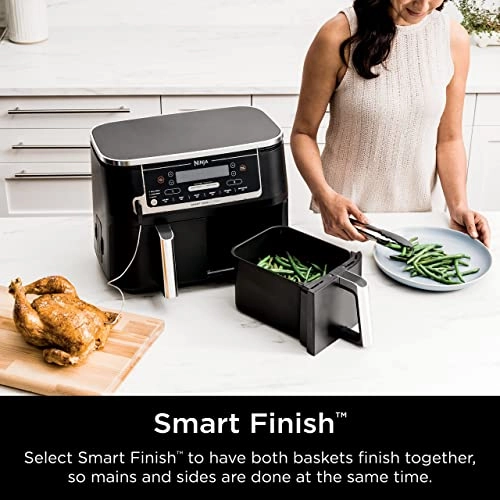 Ninja Foodi 6-in-1 8-qt. (7.6L) 2-Basket Air Fryer DualZone Technology, Match Cook & Smart Finish to Roast, Broil, Dehydrate & More for Quick, Easy Meals, Slate Grey (DZ201C) Canadian Version
