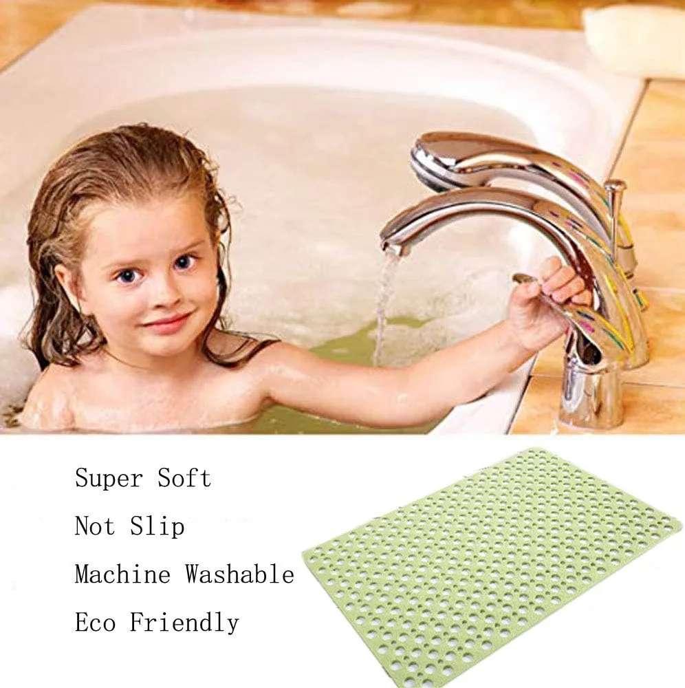 Nonslip Bathtub Mat Extra Soft TPE Bath Mat for Kids, Machine Washable Bathroom Shower Mat, Smooth/Non-Textured Tubs Only, 30L x 17W Inch (Green)