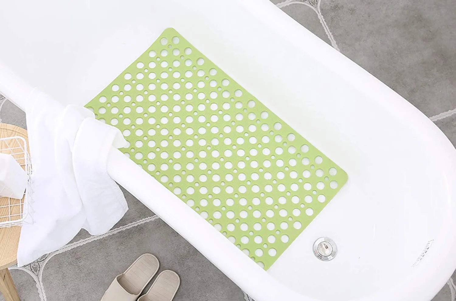 Nonslip Bathtub Mat Extra Soft TPE Bath Mat for Kids, Machine Washable Bathroom Shower Mat, Smooth/Non-Textured Tubs Only, 30L x 17W Inch (Green)