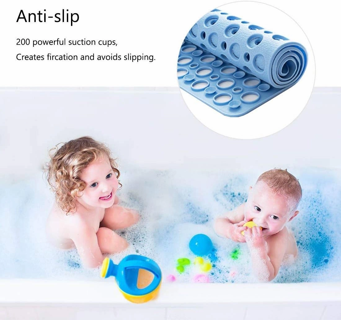 Nonslip Bathtub Mat Extra Soft TPE Bath Mat for Kids, Machine Washable Bathroom Shower Mat, Smooth/Non-Textured Tubs Only, 30L x 17W Inch (Blue)