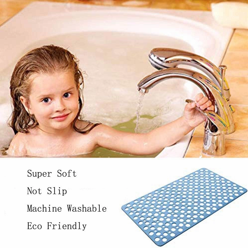 Nonslip Bathtub Mat Extra Soft TPE Bath Mat for Kids, Machine Washable Bathroom Shower Mat, Smooth/Non-Textured Tubs Only, 30L x 17W Inch (Blue)