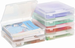 novelinks 12" x 12" Plastic Scrapbook Storage Cases,Portable Paper Organizer with Built-in Handle,Clear Craft Organizers Box,Stackable Storage Containers for Documents,Sewing,Art Supplies,6 Pack