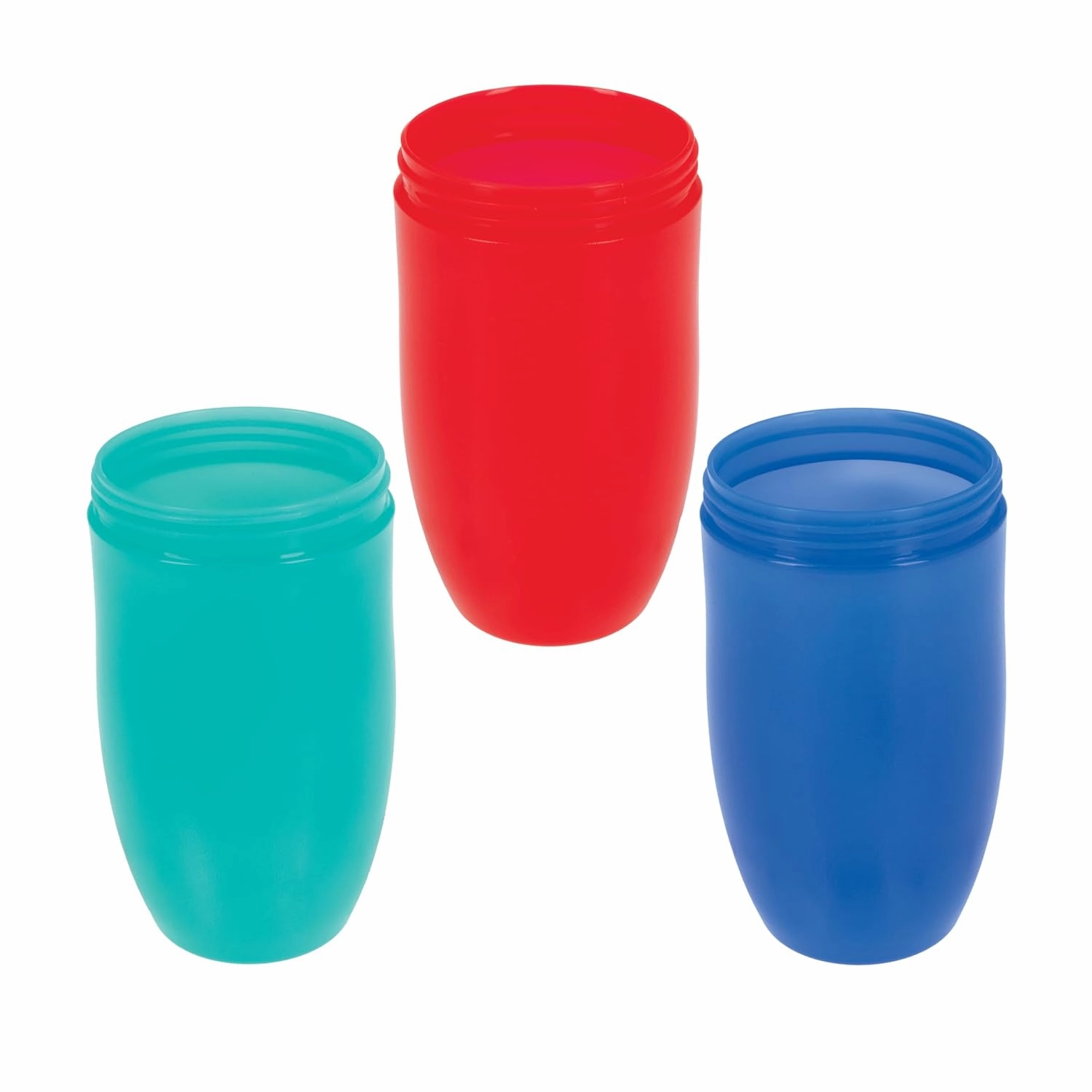 Nuby Wonder Cup - Spill-Proof Toddler Sippy Cups - (3 Pack) 10 oz - Sip from All Sides - Leak Resistant - Spoutless Transition Cup - Green/Red/Blue