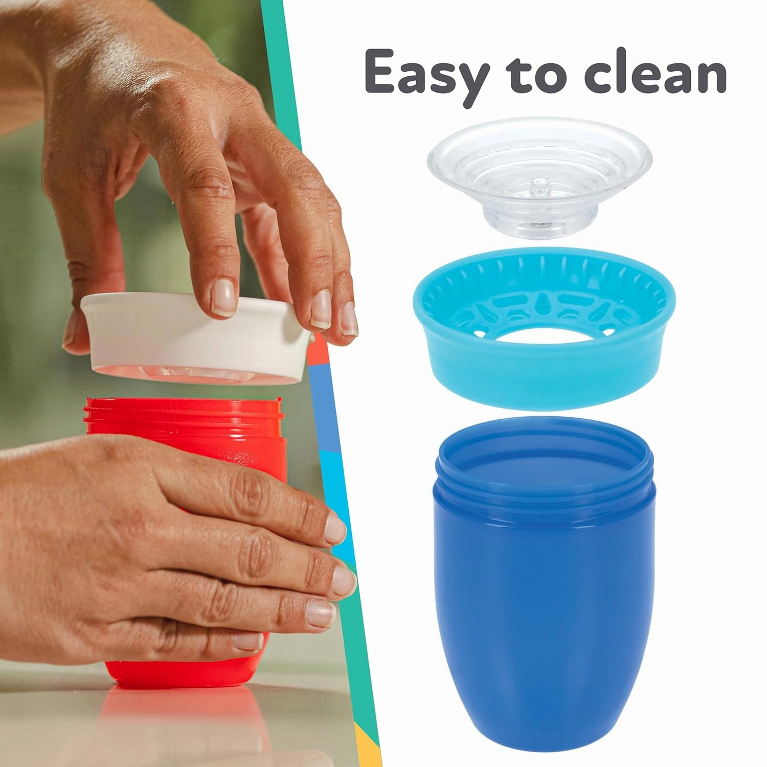 Nuby Wonder Cup - Spill-Proof Toddler Sippy Cups - (3 Pack) 10 oz - Sip from All Sides - Leak Resistant - Spoutless Transition Cup - Green/Red/Blue