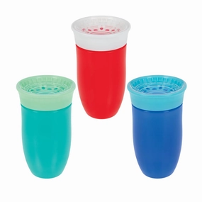 Nuby Wonder Cup - Spill-Proof Toddler Sippy Cups - (3 Pack) 10 oz - Sip from All Sides - Leak Resistant - Spoutless Transition Cup - Green/Red/Blue