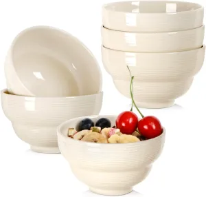 NUTRIUPS 6-Piece 4.5" Vanilla White Ceramic Bouillon Cups Bowls, Porelain Small Cereal Bowls, 10oz Dipping Bowls Set for Sauce