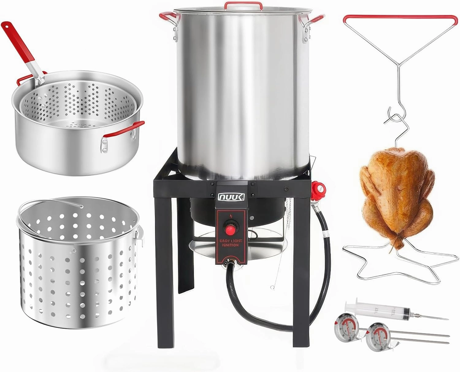 NUUK 30QT Turkey Fryer & 10QT Fish Fryer Combo Kit with CSA Approved 50,000BTU Burner with Auto Ignition System and 10PSI Regulator