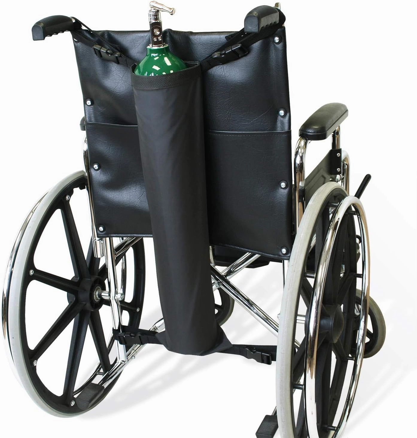 NYOrtho Oxygen Tank Holder for Wheelchair - D & E Cylinder Carrier Bag with Adjustable Straps - Heavy Duty, Waterproof, Easy to Clean Oxygen Cylinder Bag - Fits Standard Wheelchair Size (16"-20")