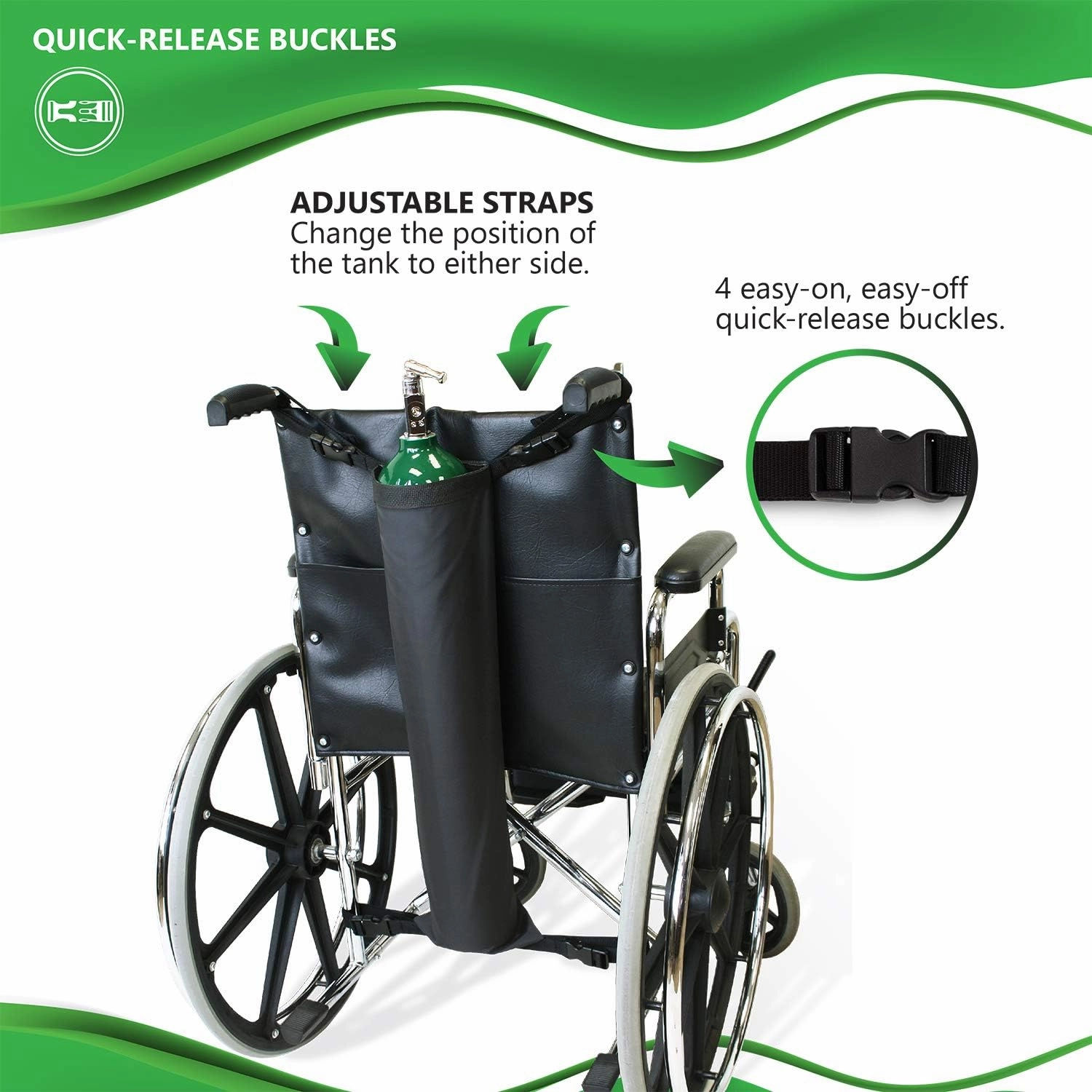 NYOrtho Oxygen Tank Holder for Wheelchair - D & E Cylinder Carrier Bag with Adjustable Straps - Heavy Duty, Waterproof, Easy to Clean Oxygen Cylinder Bag - Fits Standard Wheelchair Size (16"-20")