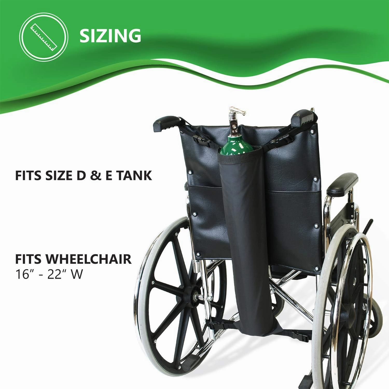 NYOrtho Oxygen Tank Holder for Wheelchair - D & E Cylinder Carrier Bag with Adjustable Straps - Heavy Duty, Waterproof, Easy to Clean Oxygen Cylinder Bag - Fits Standard Wheelchair Size (16"-20")