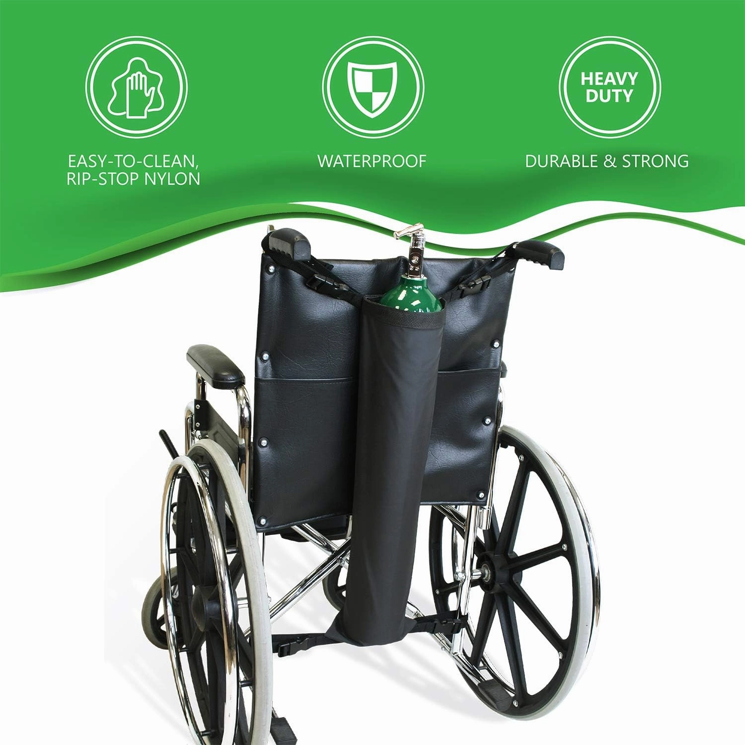 NYOrtho Oxygen Tank Holder for Wheelchair - D & E Cylinder Carrier Bag with Adjustable Straps - Heavy Duty, Waterproof, Easy to Clean Oxygen Cylinder Bag - Fits Standard Wheelchair Size (16"-20")