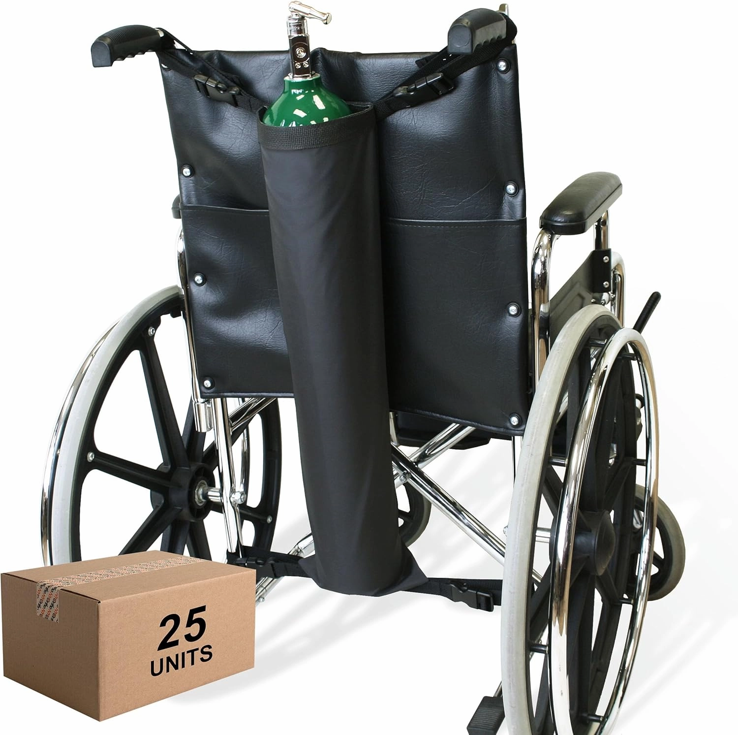 NYOrtho Oxygen Tank Holder for Wheelchair - E Cylinder Transport Bag with Adjustable Straps - Heavy Duty, Waterproof, Easy to Clean Mobility Oxygen Carrier - Standard Size - 25-Pack - Made in USA