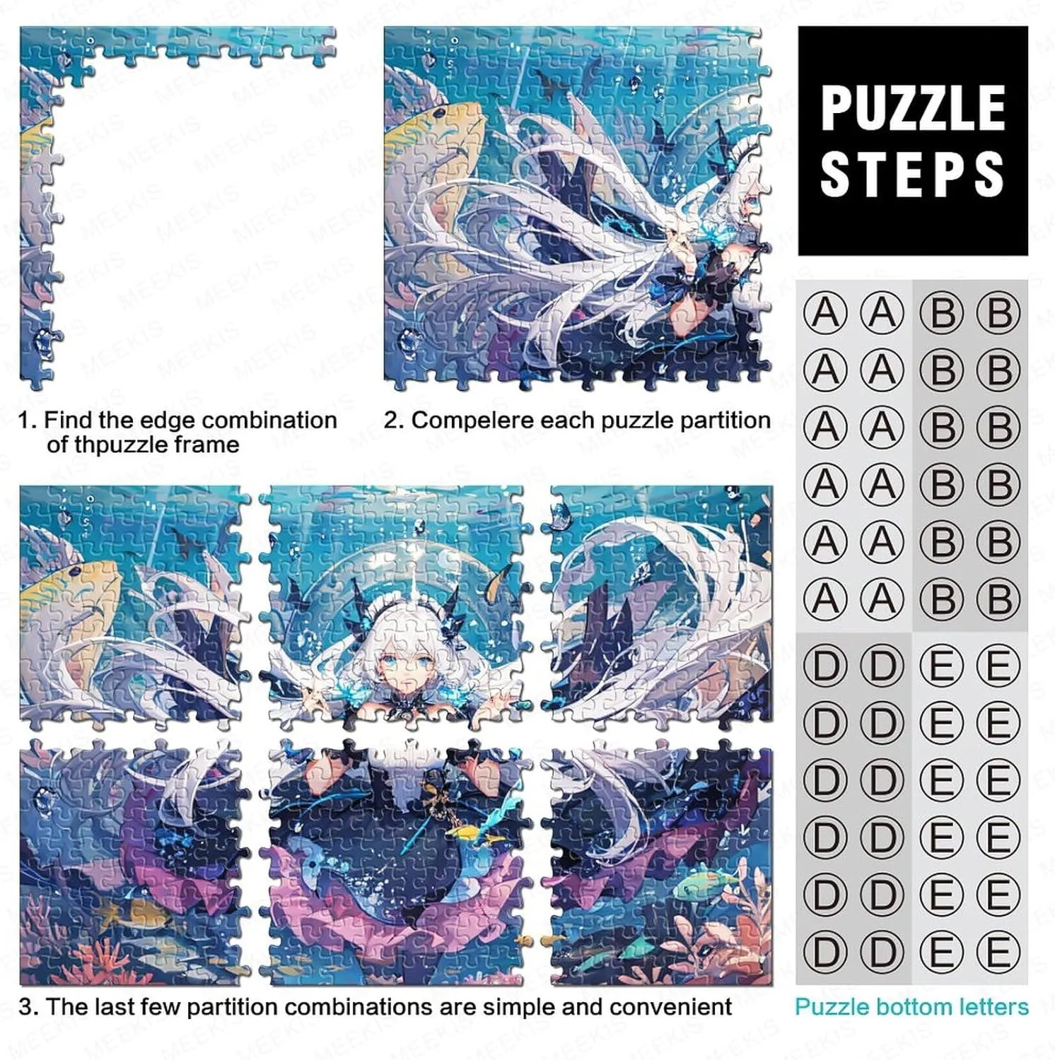 Ocean Girl 1000 Piece Fish and Girls Jigsaw Puzzles for Adults Fun Home Decoration Education Game Toy Intellectual Game Stress Relief Toy Premium & Durable 1000pcs (75x50cm)
