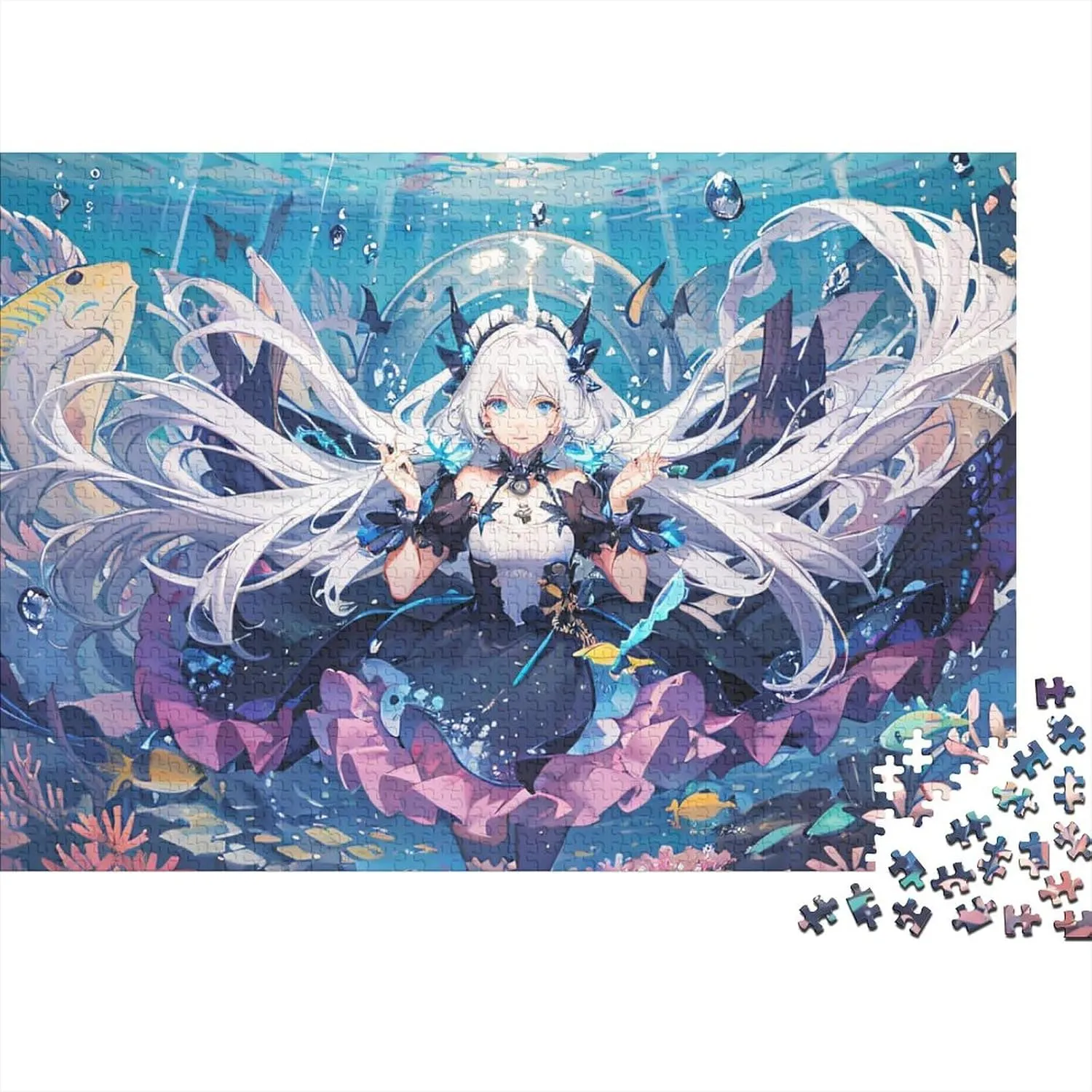 Ocean Girl 1000 Piece Fish and Girls Jigsaw Puzzles for Adults Fun Home Decoration Education Game Toy Intellectual Game Stress Relief Toy Premium & Durable 1000pcs (75x50cm)