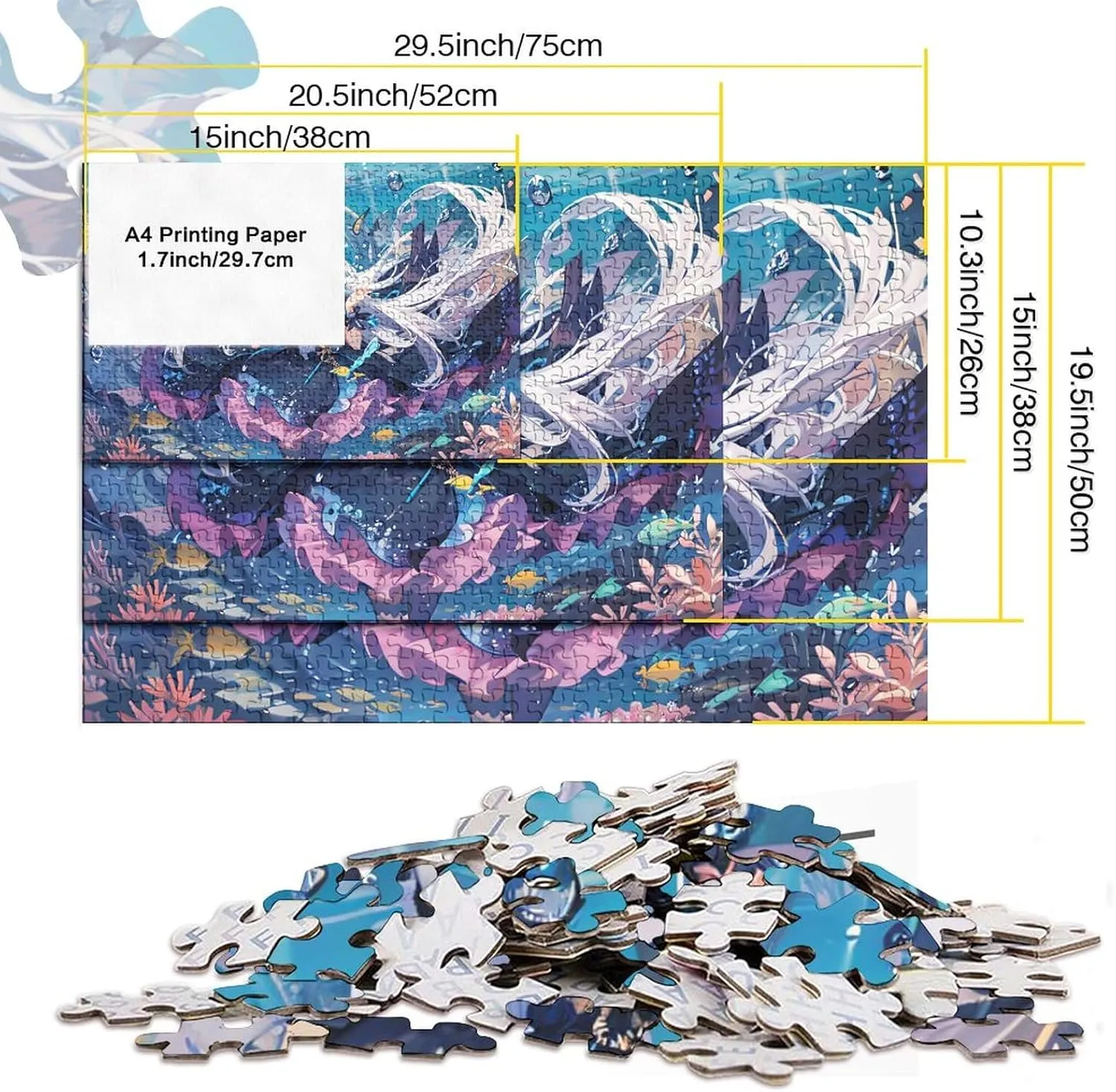 Ocean Girl 1000 Piece Fish and Girls Jigsaw Puzzles for Adults Fun Home Decoration Education Game Toy Intellectual Game Stress Relief Toy Premium & Durable 1000pcs (75x50cm)