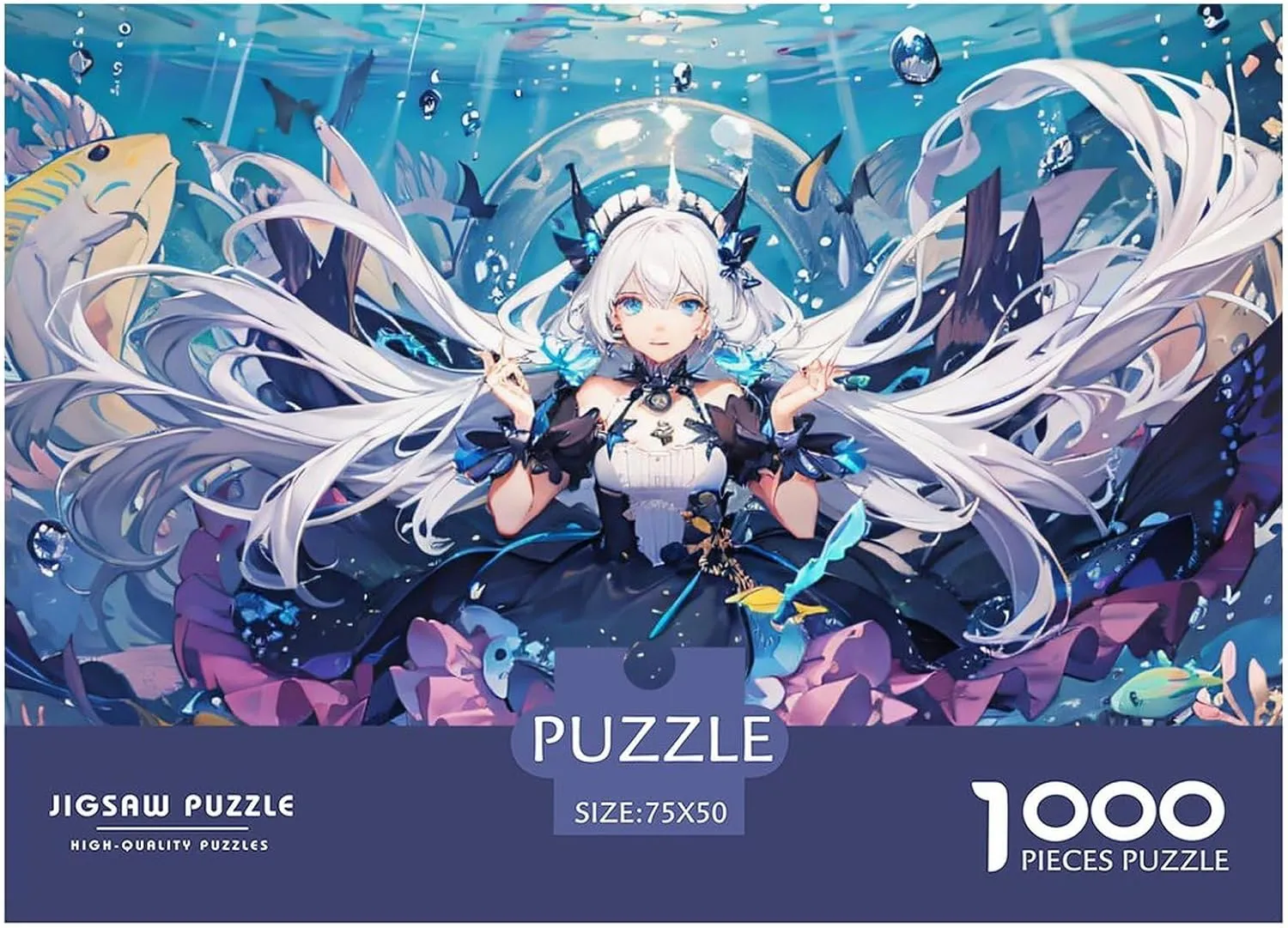 Ocean Girl 1000 Piece Fish and Girls Jigsaw Puzzles for Adults Fun Home Decoration Education Game Toy Intellectual Game Stress Relief Toy Premium & Durable 1000pcs (75x50cm)