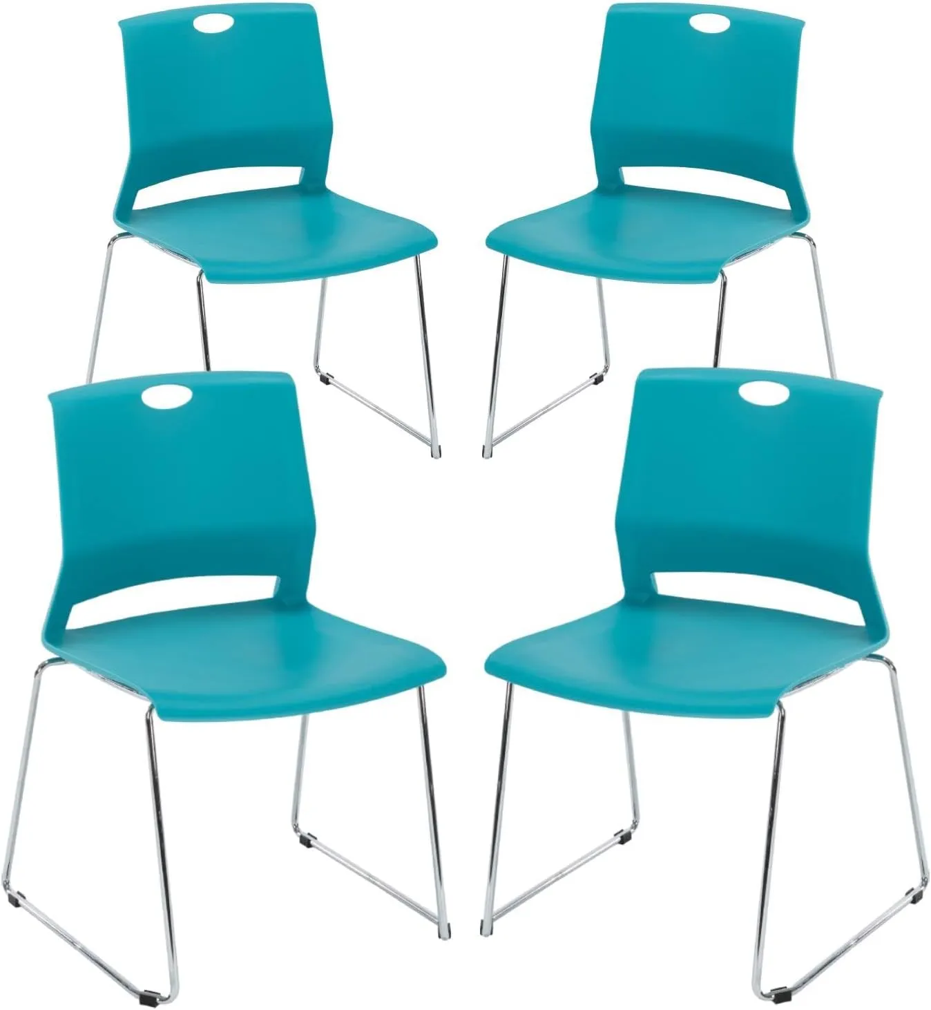 Office Guest Chairs Set of 4, Sled Base Office Stack Chair, Modern Plastic Chairs for Conference, Reception,Classroom and Library,Blue.