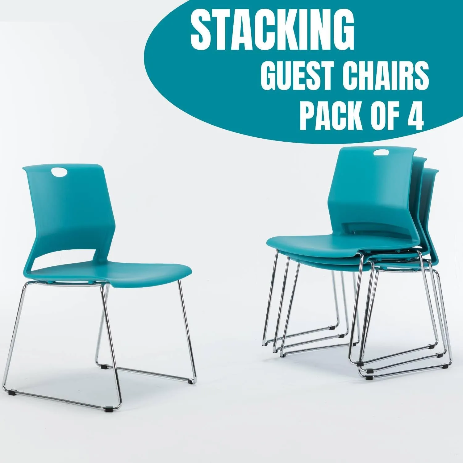 Office Guest Chairs Set of 4, Sled Base Office Stack Chair, Modern Plastic Chairs for Conference, Reception,Classroom and Library,Blue.