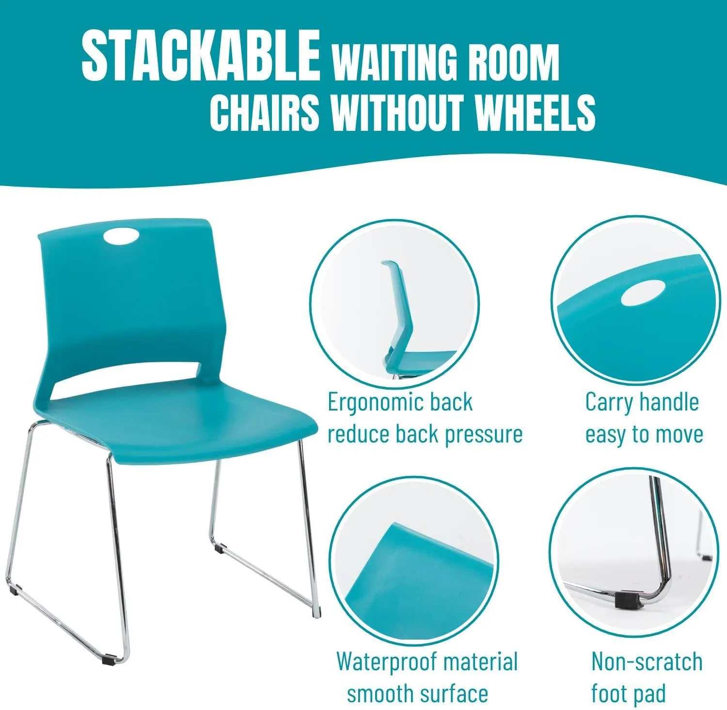 Office Guest Chairs Set of 4, Sled Base Office Stack Chair, Modern Plastic Chairs for Conference, Reception,Classroom and Library,Blue.