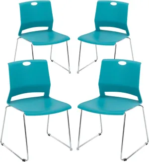 Office Guest Chairs Set of 4, Sled Base Office Stack Chair, Modern Plastic Chairs for Conference, Reception,Classroom and Library,Blue.