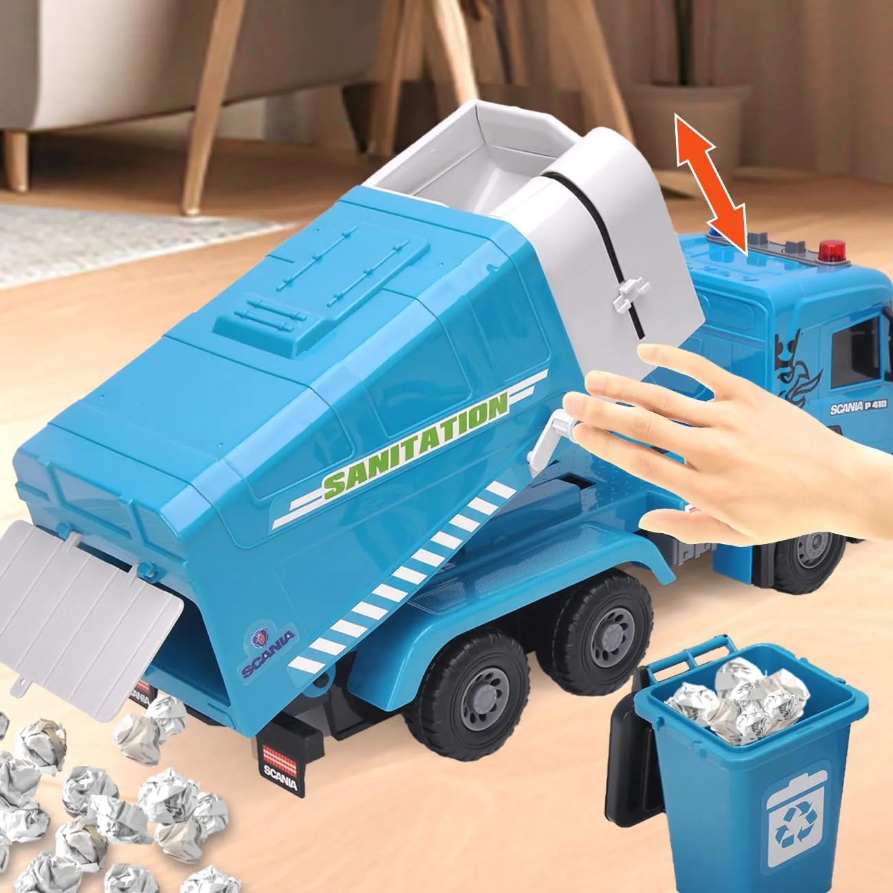 Official Licensed Scania Friction Toy Truck Extra Large Friction Truck with Lights and Sounds Friction Toy Truck for Kids (Recycling Truck)