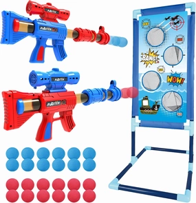 OleFun Shooting Game Toy for Age 6, 7, 8,9,10  Years Old Kids, Boys - 2 Foam Ball Popper Air Guns & Shooting Target & 24 Foam Balls - Ideal Gift