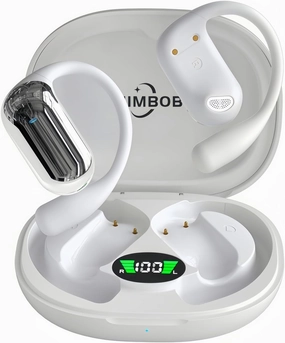 Open Ear Headphone Bluetooth 5.4 Wireless Earphone Air Conduction Earbuds with Earhook Mic 50H Playtime LED Display Charging Case Comfort Sport Headset for Running, Fitness, Yoga, Work (White)