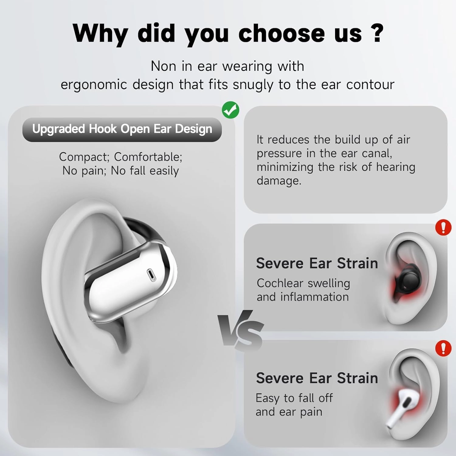 Open Ear Headphone Bluetooth 5.4 Wireless Earphone Air Conduction Earbuds with Earhook Mic 50H Playtime LED Display Charging Case Comfort Sport Headset for Running, Fitness, Yoga, Work (White)