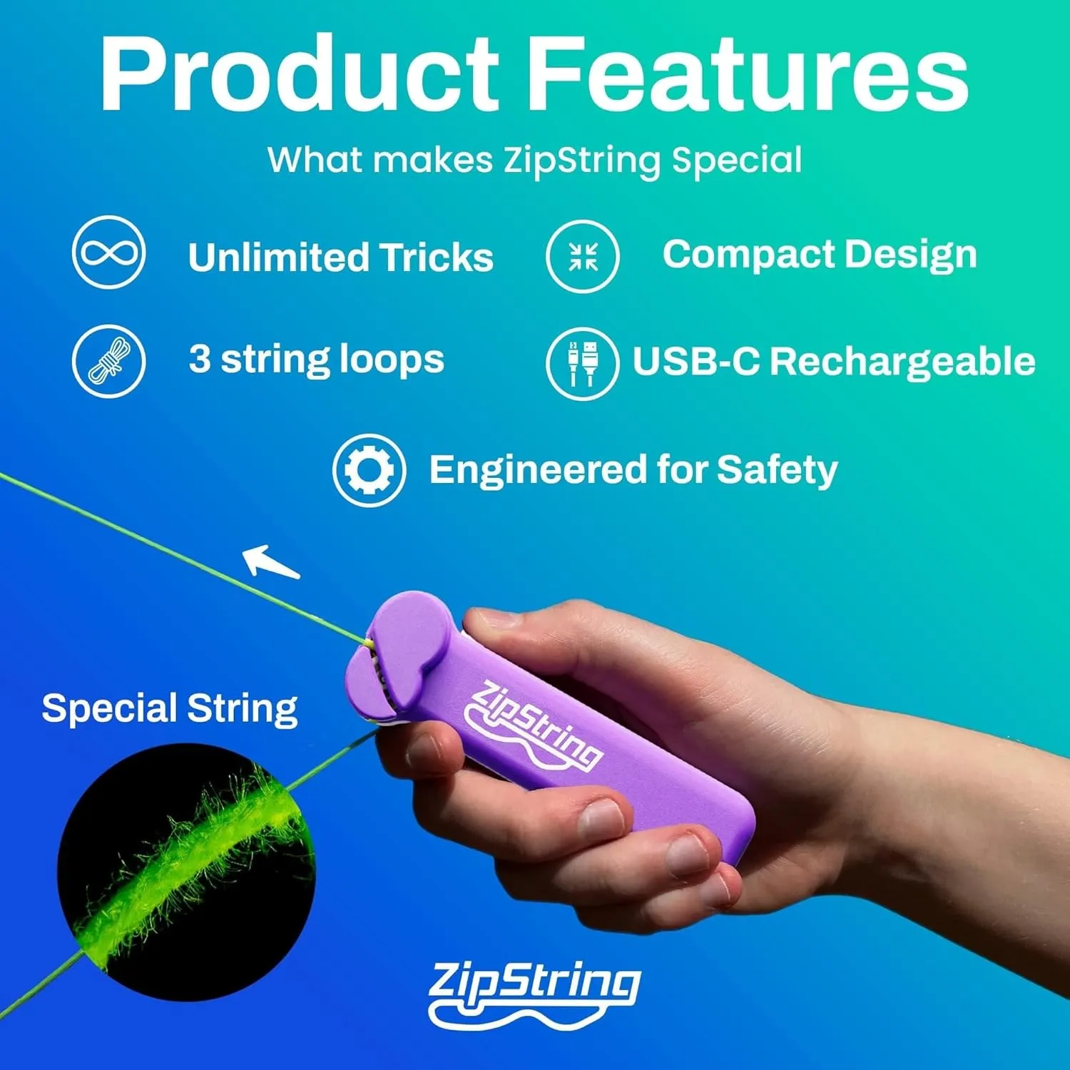 Original - As Seen on Shark Tank - Classic ZipString Rope Launcher Toy, Perfect for Kids & Adults - Fly a String Loop in the Air for Endless Tricks & Fun, Wonderment Awaits, Vivacious Violet