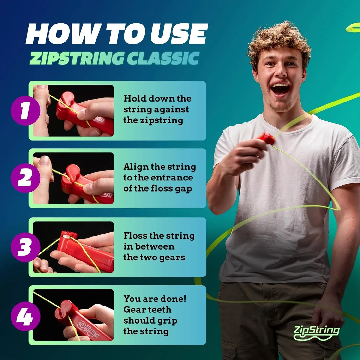 Original - As Seen on Shark Tank - Classic ZipString Rope Launcher Toy, Perfect for Kids & Adults - Fly a String Loop in the Air for Endless Tricks & Fun, Wonderment Awaits, Vivacious Violet