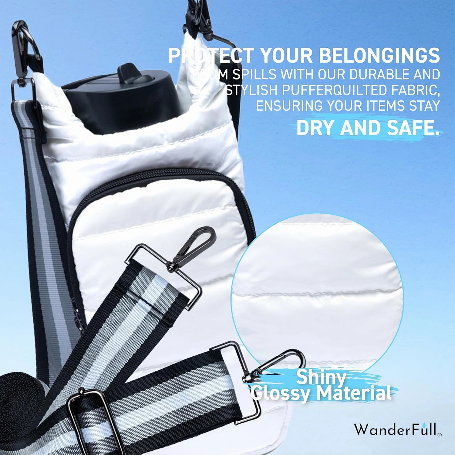 Original HydroBag | Quilted Water Bottle Holder with Strap | Tote Bottle Carrier Crossbody Bag with Pockets