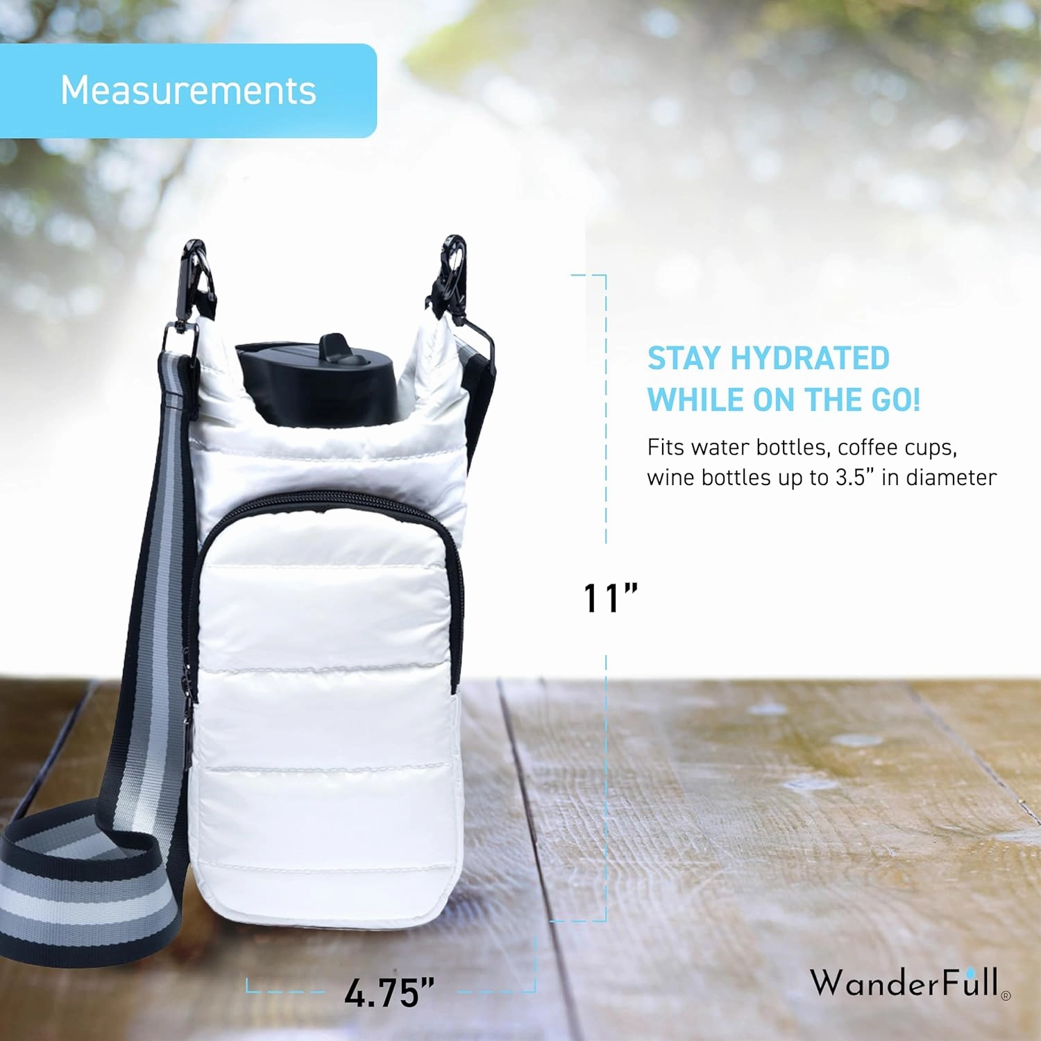 Original HydroBag | Quilted Water Bottle Holder with Strap | Tote Bottle Carrier Crossbody Bag with Pockets