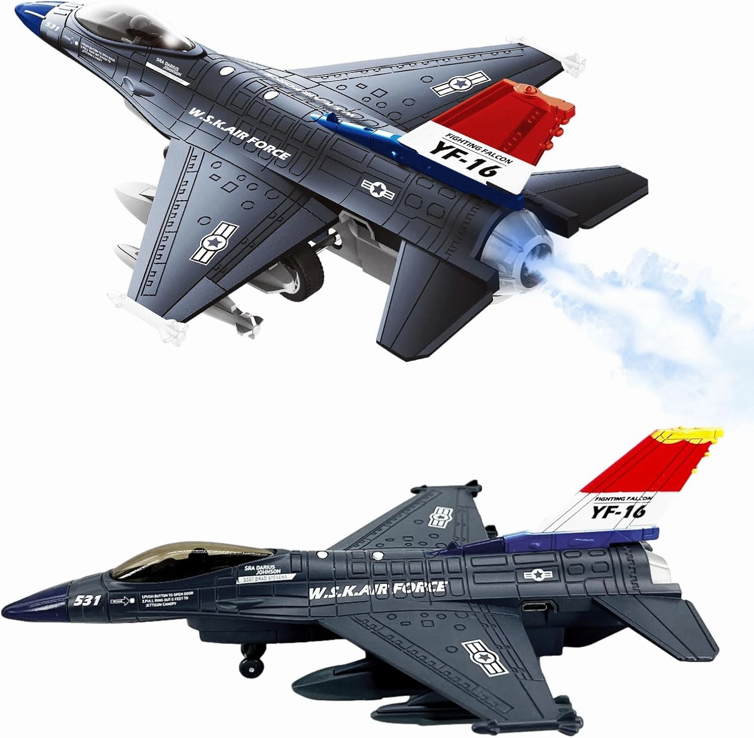 OTONOPI Fighter Jet Toy F-16 Toy Jets for Kids Military Plane Army Air Force Pull Back Fighter Toy diecast Metal Aircraft with Spray Effect Lights and Sounds for Boys Girls Age 3-12  (F 16 Blue)