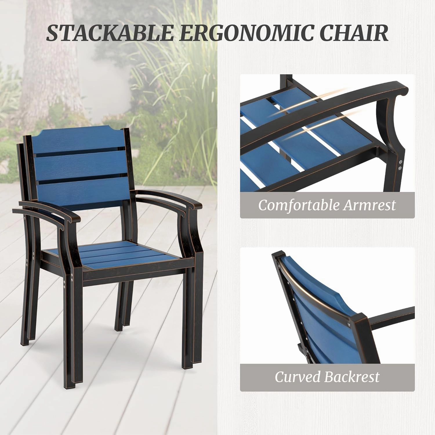 Outdoor Dining Chairs, Patio Dining Chairs, HDPS All-Weather Material Outdoor Chairs, Patio Chairs Set of 4 for Patio, Lawn, Garden, Indoor and Backyard, Dark Blue