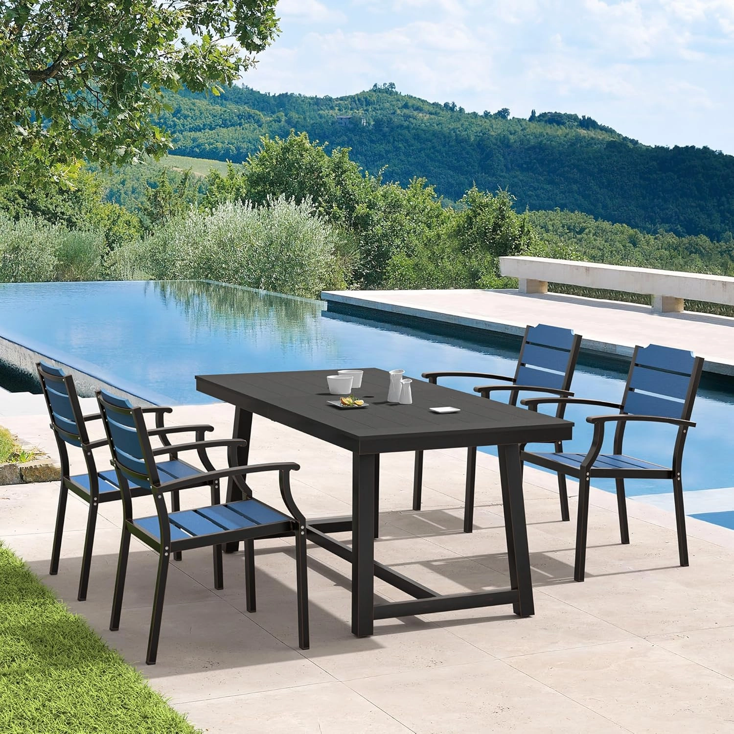 Outdoor Dining Chairs, Patio Dining Chairs, HDPS All-Weather Material Outdoor Chairs, Patio Chairs Set of 4 for Patio, Lawn, Garden, Indoor and Backyard, Dark Blue