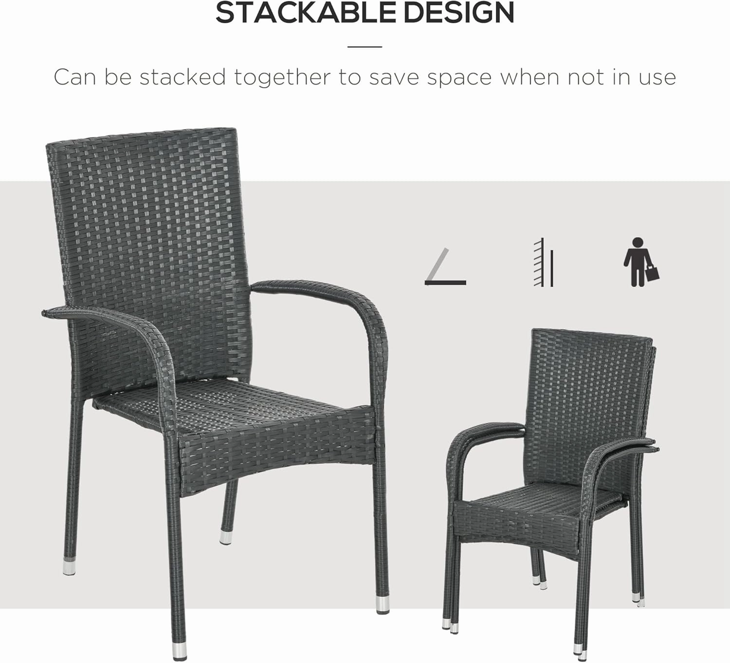 Outsunny Stackable PE Rattan Outdoor Dining Chairs with Cushions, Set of 2 Patio Wicker Dining Chairs with Armrests and Backrest for Patio, Deck, Cream White