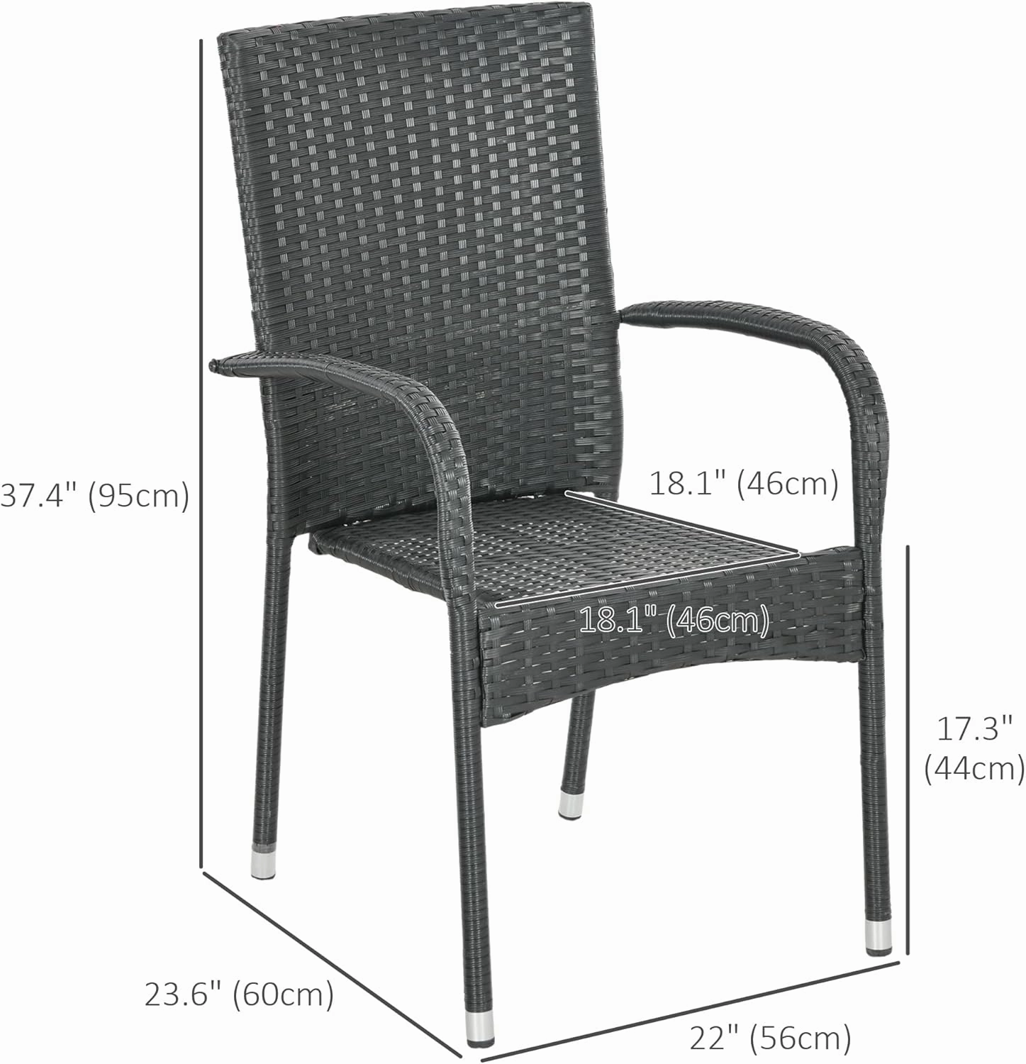 Outsunny Stackable PE Rattan Outdoor Dining Chairs with Cushions, Set of 2 Patio Wicker Dining Chairs with Armrests and Backrest for Patio, Deck, Cream White