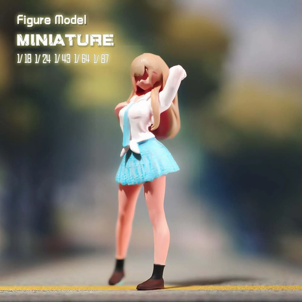 Painted Miniatures 1/18 1/24 Scale Anime Uniform Girl Female Diorama Figure Doll Creative Scence Props Resin Model for Cars Vehicles Toys (C, 1/64 Scale)