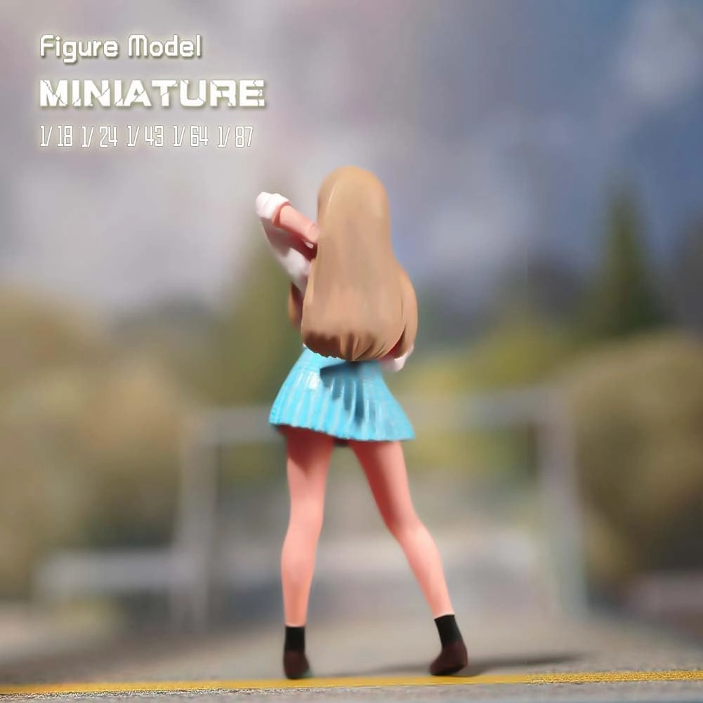 Painted Miniatures 1/18 1/24 Scale Anime Uniform Girl Female Diorama Figure Doll Creative Scence Props Resin Model for Cars Vehicles Toys (C, 1/64 Scale)