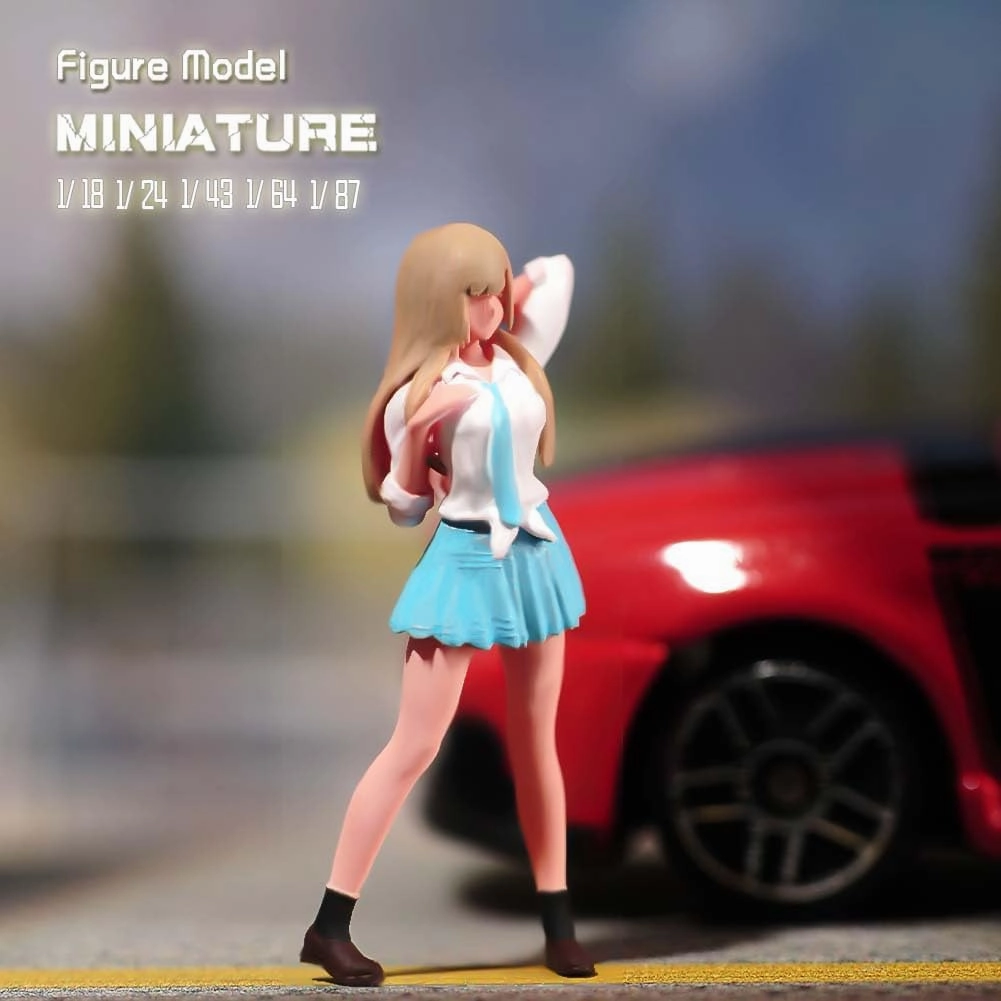 Painted Miniatures 1/18 1/24 Scale Anime Uniform Girl Female Diorama Figure Doll Creative Scence Props Resin Model for Cars Vehicles Toys (C, 1/64 Scale)