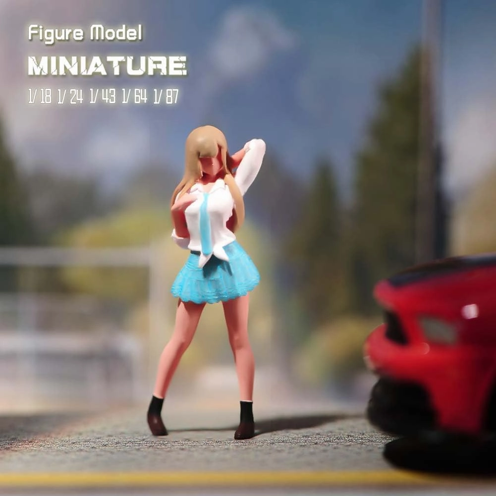 Painted Miniatures 1/18 1/24 Scale Anime Uniform Girl Female Diorama Figure Doll Creative Scence Props Resin Model for Cars Vehicles Toys (C, 1/64 Scale)