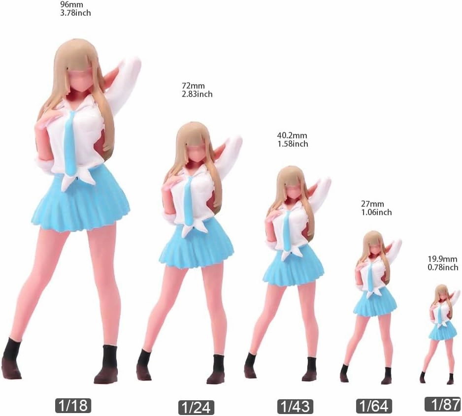 Painted Miniatures 1/18 1/24 Scale Anime Uniform Girl Female Diorama Figure Doll Creative Scence Props Resin Model for Cars Vehicles Toys (C, 1/64 Scale)
