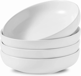 Pasta Bowls Set of 4, Stoneware 34 oz Salad Bowls, Ceramic Bowl Plates for Pasta, Salad, Fruit, Cereal, Soup, Wide Shallow Bowls, Microwave & Dishwasher Safe, Matte White