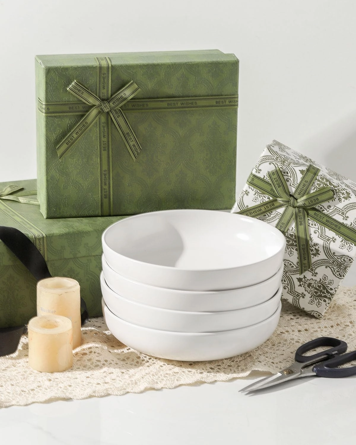 Pasta Bowls Set of 4, Stoneware 34 oz Salad Bowls, Ceramic Bowl Plates for Pasta, Salad, Fruit, Cereal, Soup, Wide Shallow Bowls, Microwave & Dishwasher Safe, Matte White