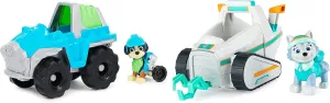 Paw Patrol Everest’s Snow Plow & Paw Patrol, Rex’s Dinosaur Rescue Vehicle with Collectible Action Figure Bundle